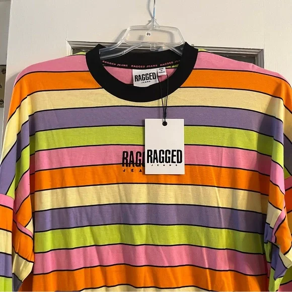 WT Ragged Priest Rainbow Striped Long Sleeve Dress Size Large 🌈 - Picture 2 of 4